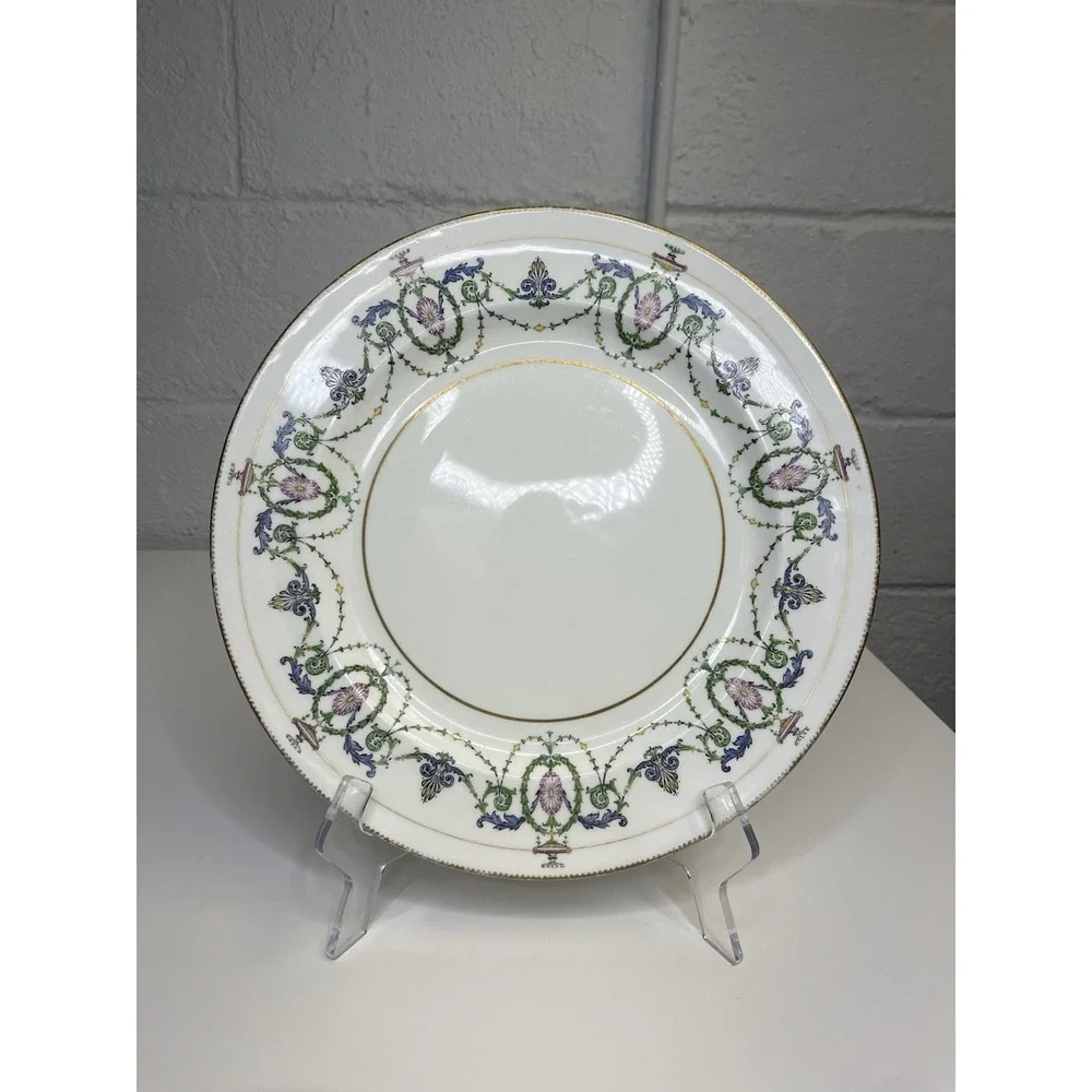 Minton H2581 Chop Plate Charger Garland Urns Floral Gold Pink Blue‎ Green 12.5